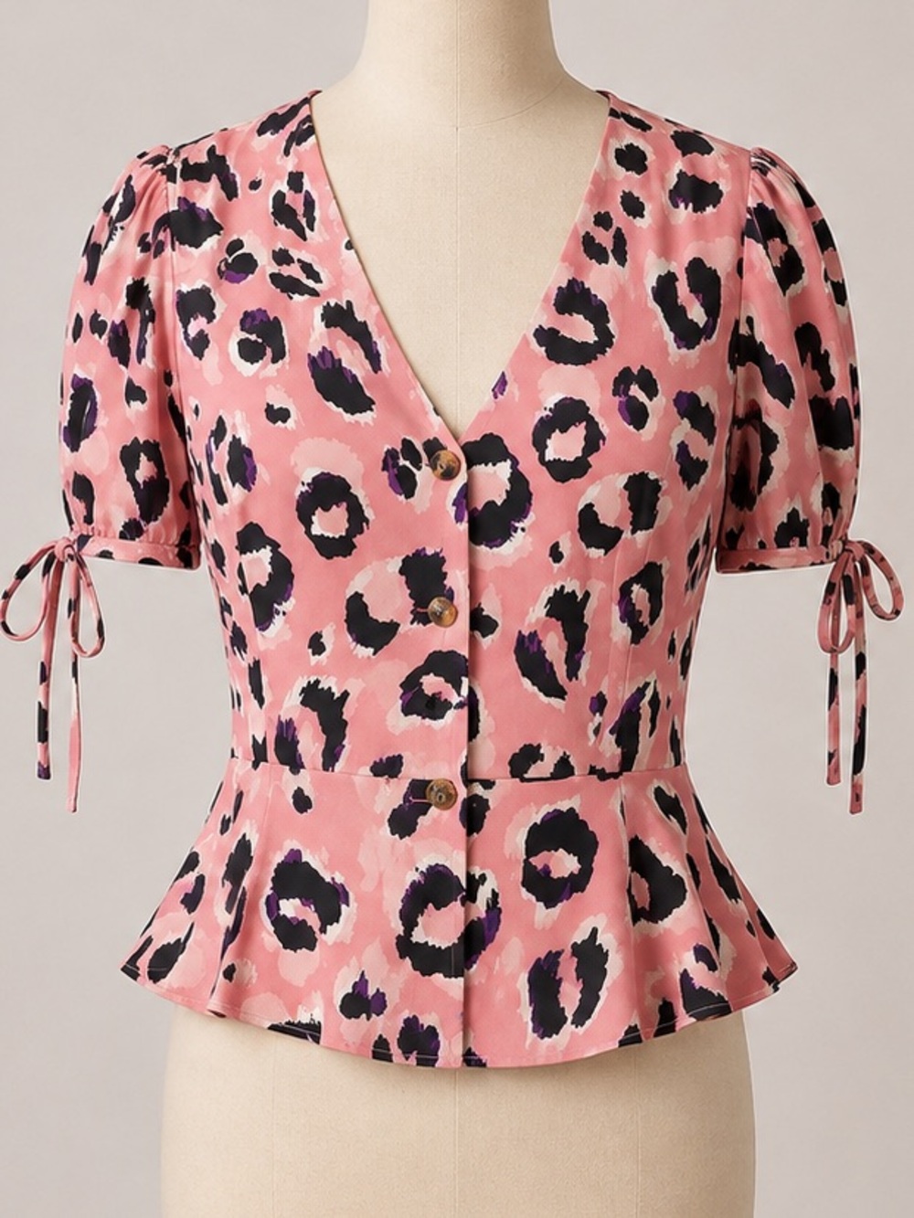 NWT Topshop Pink Leopard Print Peplum Blouse - Size 10 🐆💕